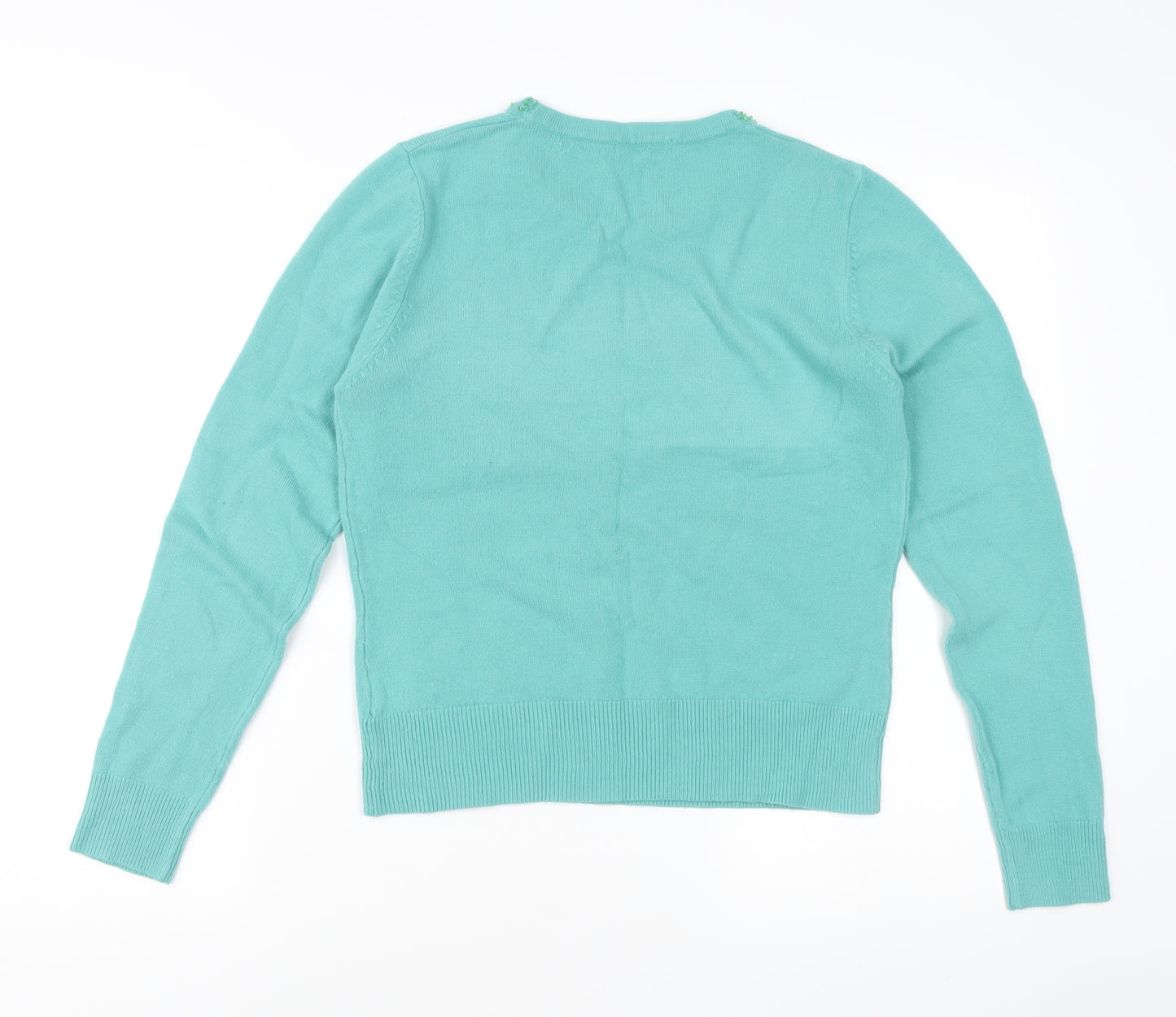 Elise Austen Women's Green Medium Pullover Jumper with Beaded Neck