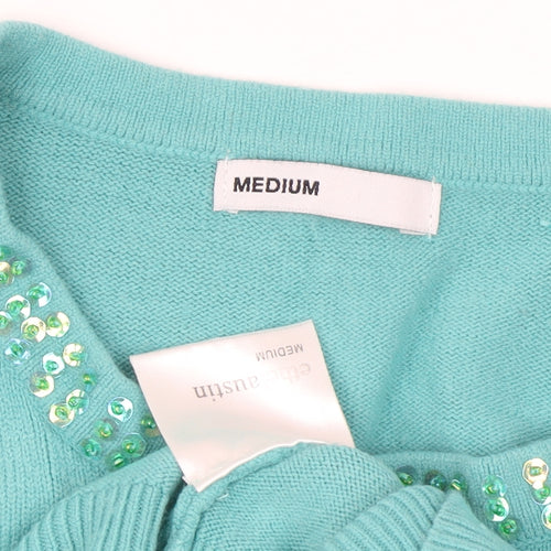Elise Austen Women's Green Medium Pullover Jumper with Beaded Neck