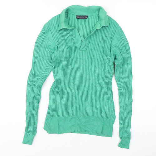 Marks and Spencer Womens Green Size 10 Pullover V-Neck Jumper