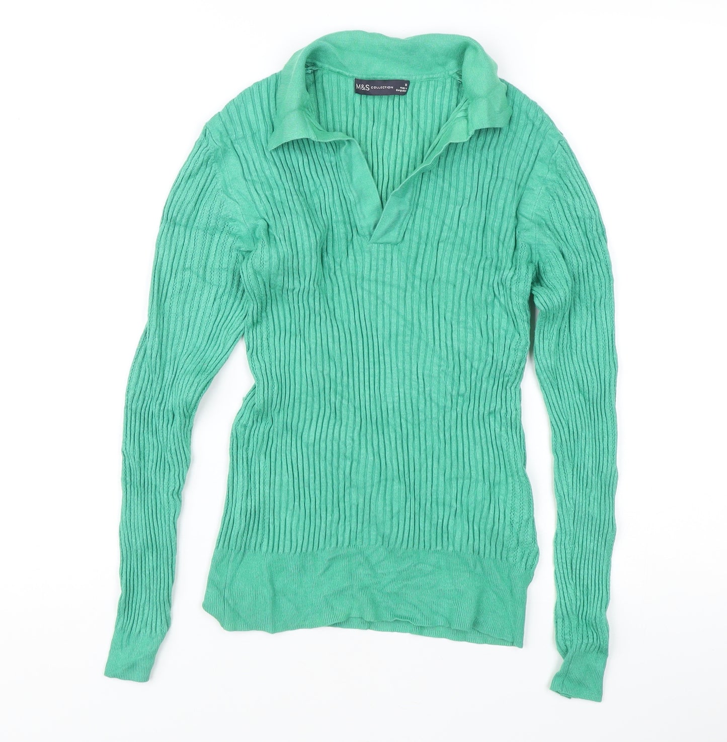 Marks and Spencer Womens Green Size 10 Pullover V-Neck Jumper