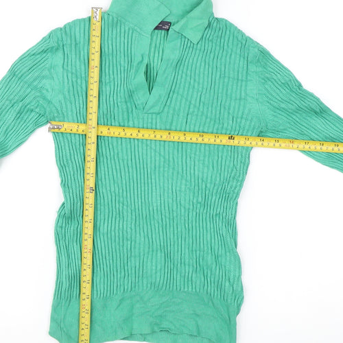 Marks and Spencer Womens Green Size 10 Pullover V-Neck Jumper