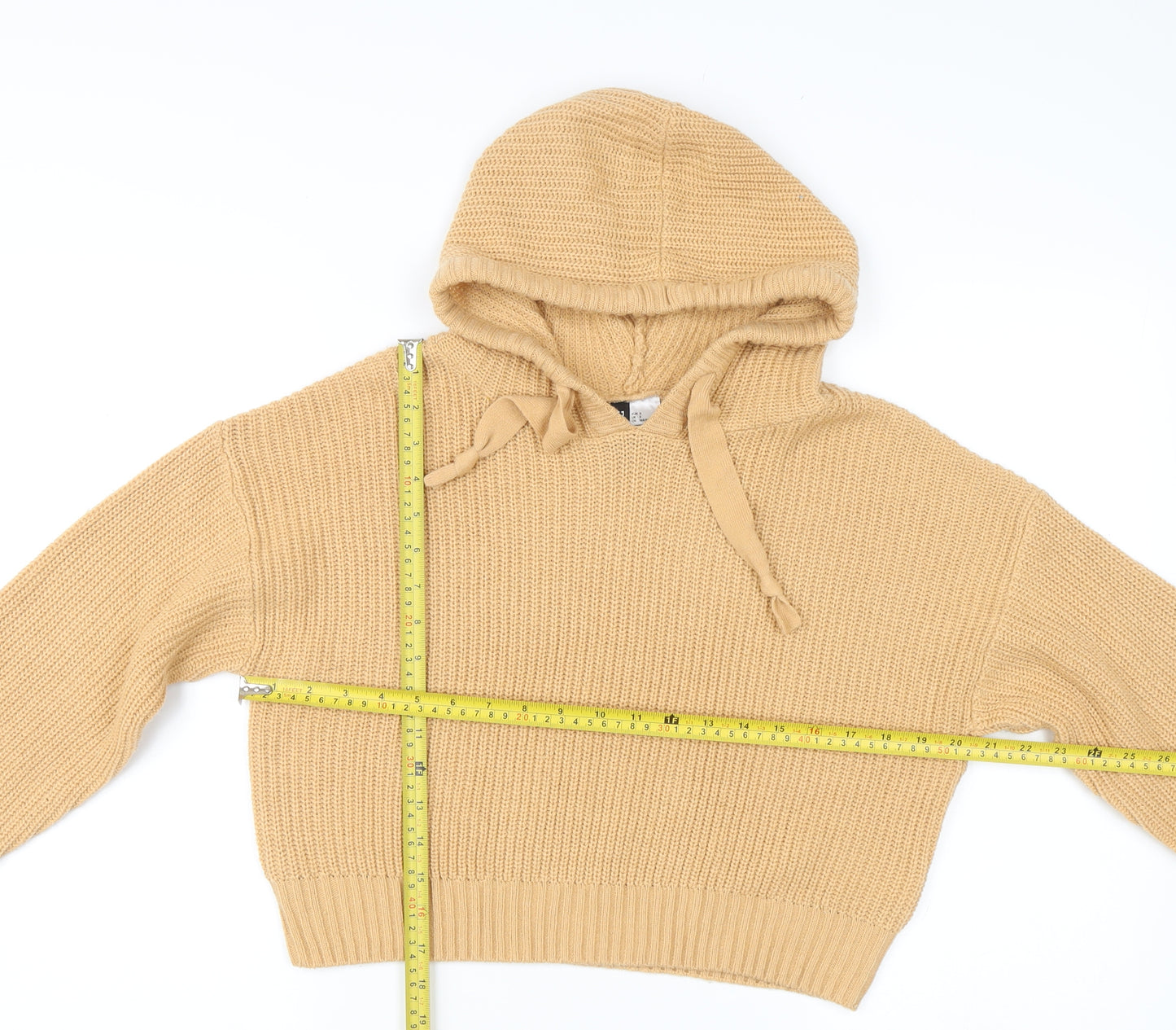 H&M Divided Women’s Beige Chunky-Knit Hooded Jumper Size S