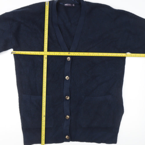 Marks and Spencer Men's Blue XL Ribbed Knit Cardigan with Pockets