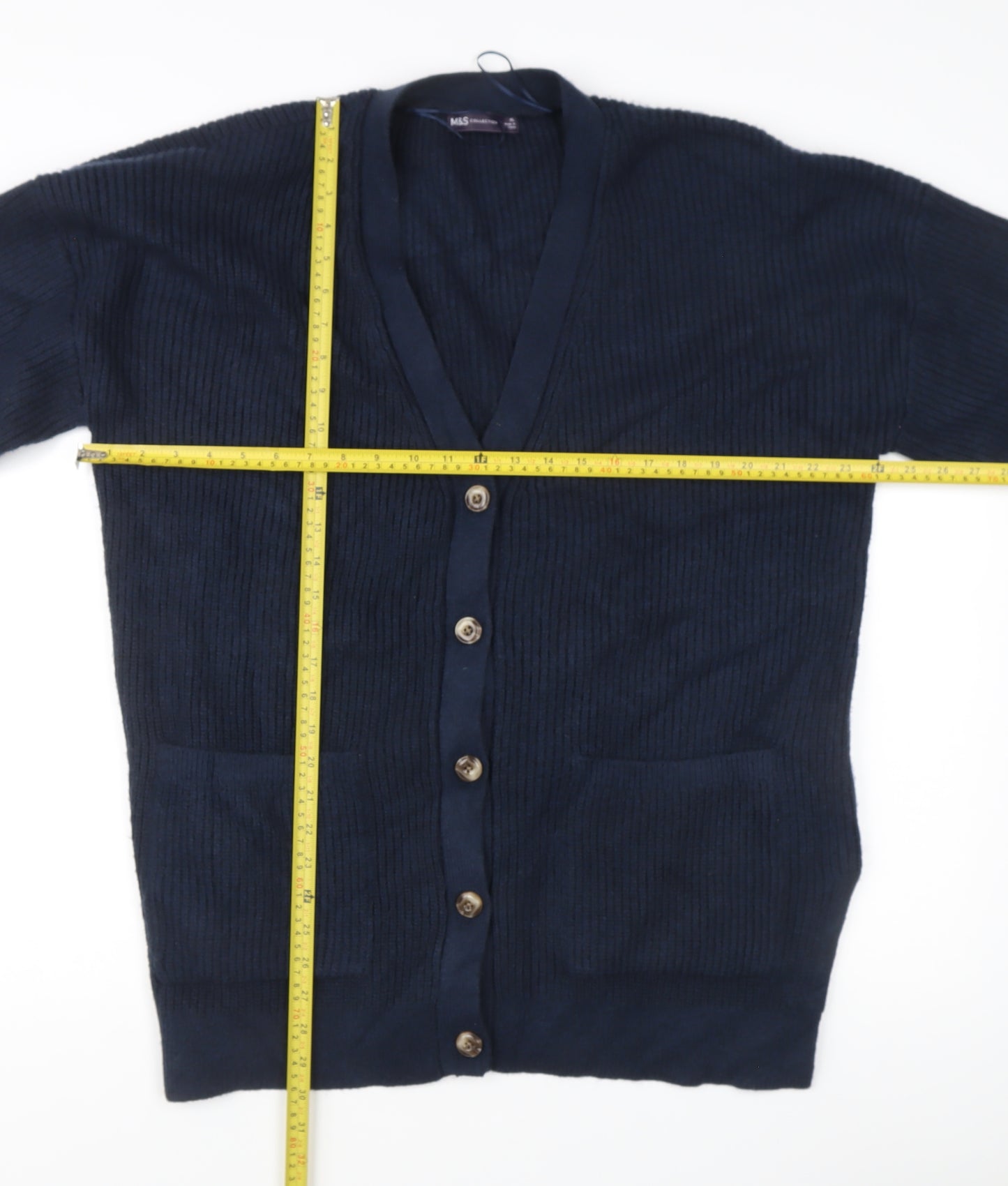 Marks and Spencer Men's Blue XL Ribbed Knit Cardigan with Pockets