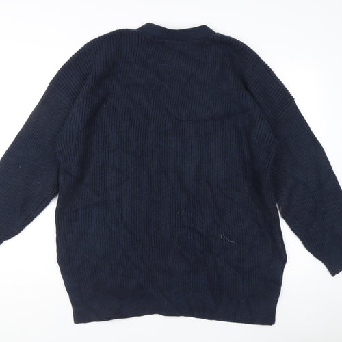 Marks and Spencer Men's Blue XL Ribbed Knit Cardigan with Pockets