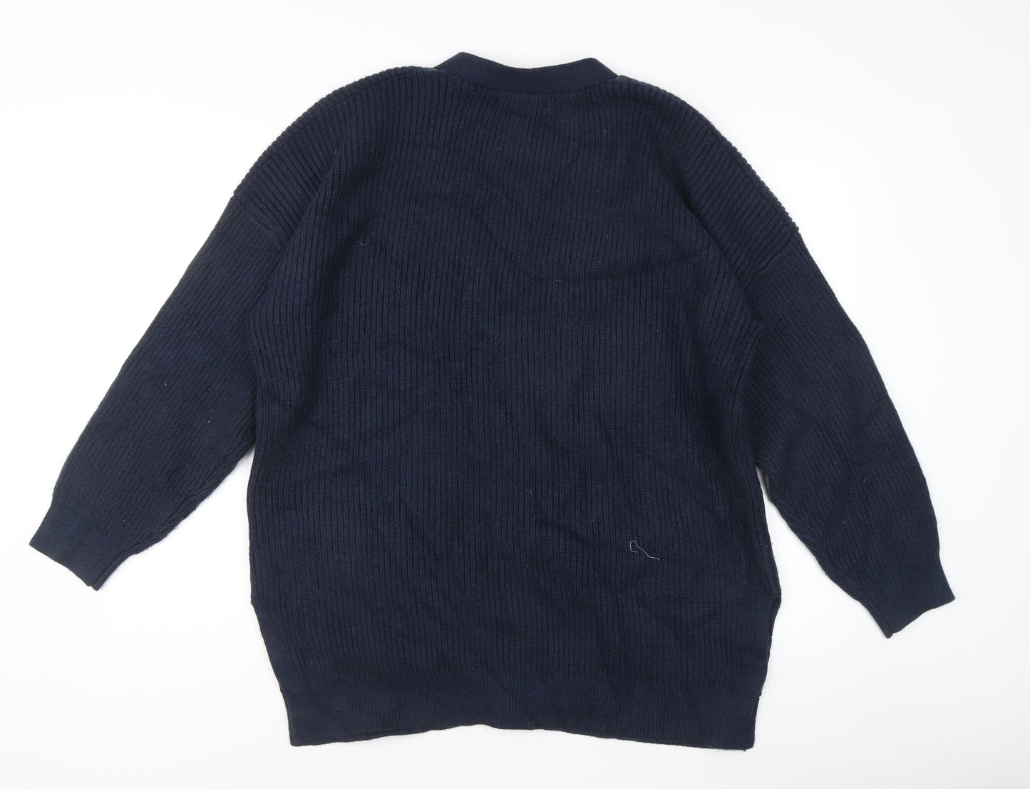 Marks and Spencer Men's Blue XL Ribbed Knit Cardigan with Pockets