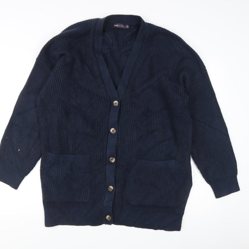 Marks and Spencer Men's Blue XL Ribbed Knit Cardigan with Pockets