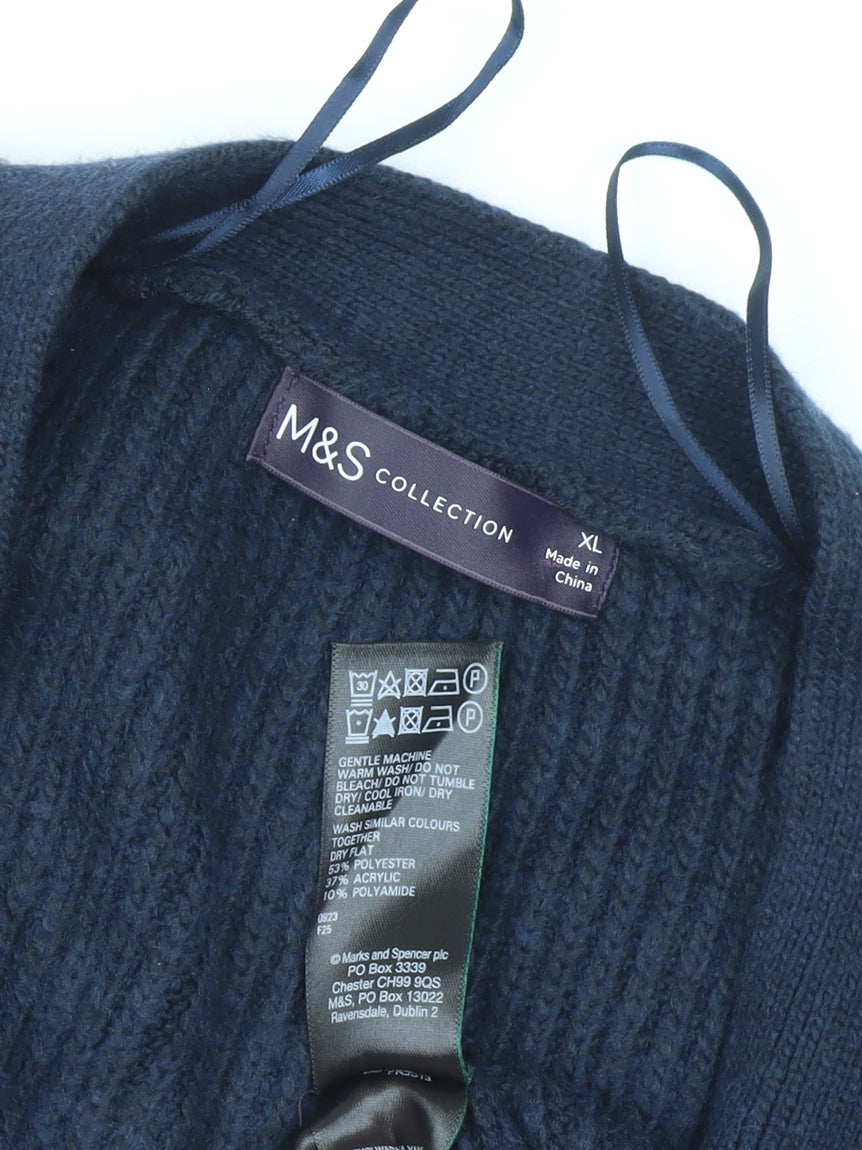 Marks and Spencer Men's Blue XL Ribbed Knit Cardigan with Pockets