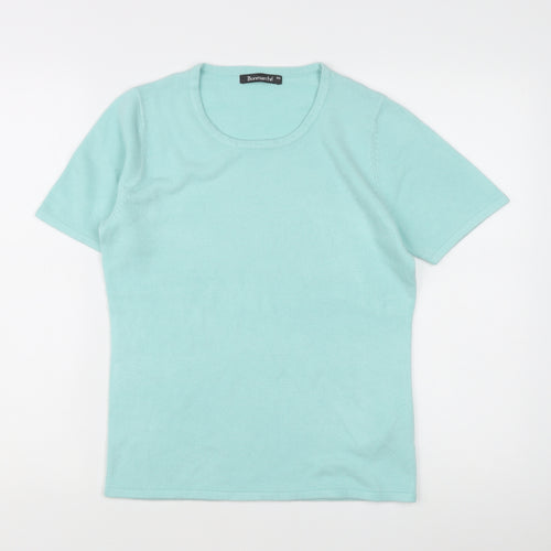 Bonmarché Women's Blue XS Short Sleeve Cotton Scoop Neck Jumper