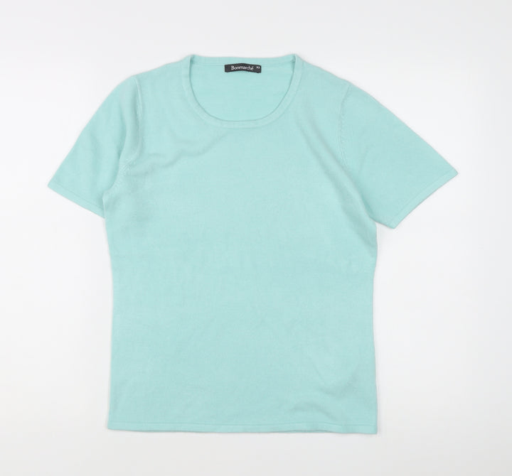 Bonmarché Women's Blue XS Short Sleeve Cotton Scoop Neck Jumper