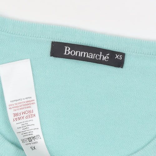 Bonmarché Women's Blue XS Short Sleeve Cotton Scoop Neck Jumper
