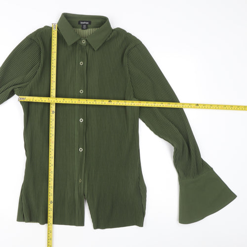 Boohoo Womens Green Size 14 Button-Up Flared Sleeve Shirt