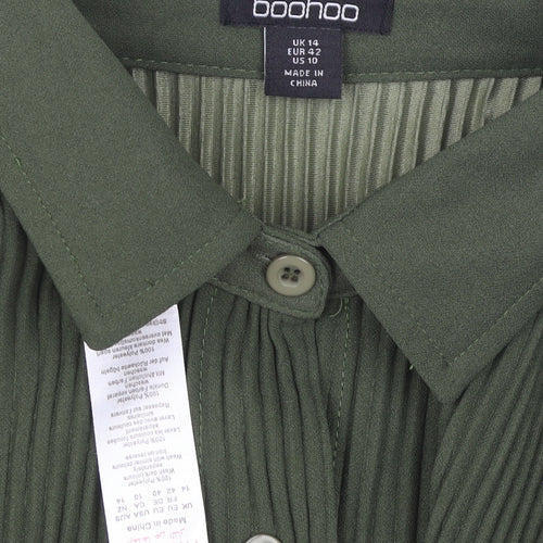 Boohoo Womens Green Size 14 Button-Up Flared Sleeve Shirt