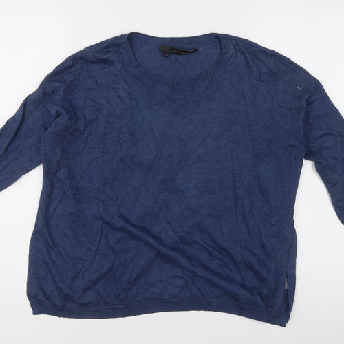 360 Sweater Women's Blue XS Linen Star Print 3/4 Sleeve Pullover