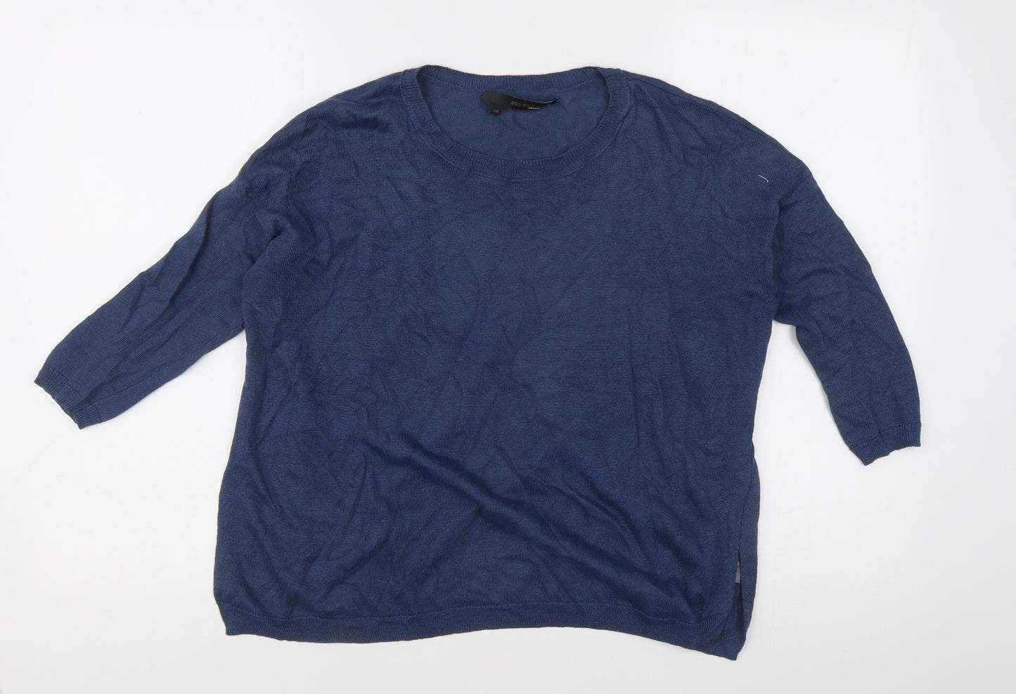 360 Sweater Women's Blue XS Linen Star Print 3/4 Sleeve Pullover