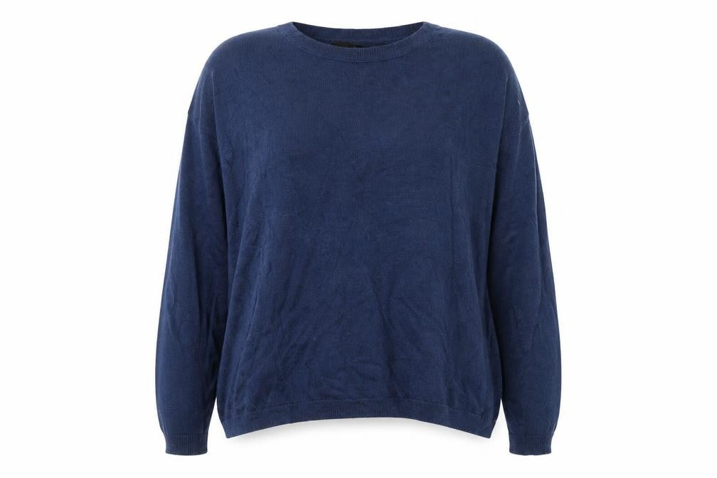 Front view of 360 Sweater Women's Blue XS Linen Star Print 3/4 Sleeve Pullover