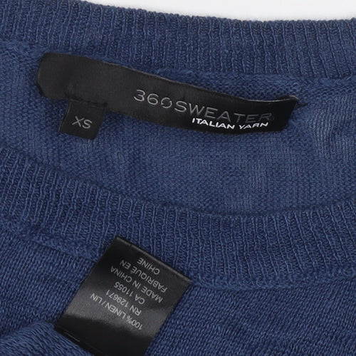 360 Sweater Women's Blue XS Linen Star Print 3/4 Sleeve Pullover