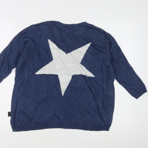 360 Sweater Women's Blue XS Linen Star Print 3/4 Sleeve Pullover