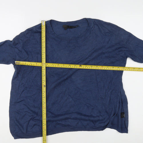 360 Sweater Women's Blue XS Linen Star Print 3/4 Sleeve Pullover