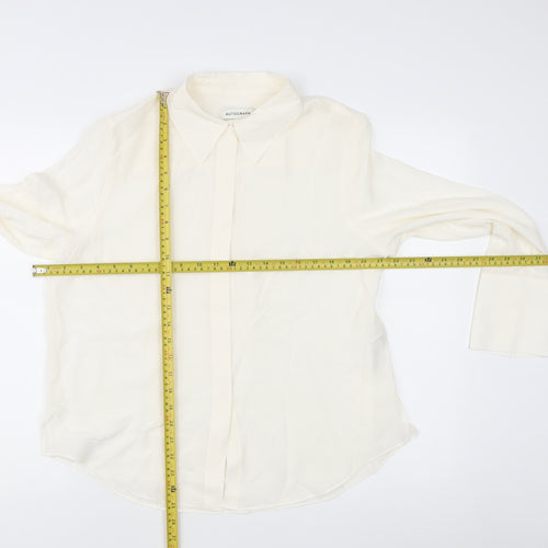 Marks and Spencer Women Ivory Silk Long Sleeve Button-Up Shirt Size 14