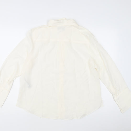 Marks and Spencer Women Ivory Silk Long Sleeve Button-Up Shirt Size 14
