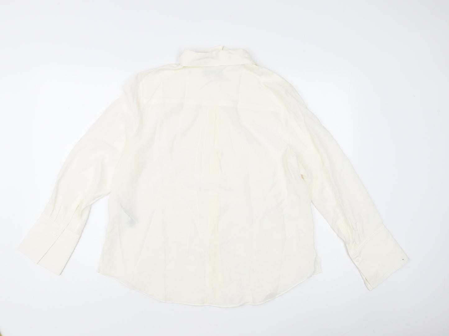 Marks and Spencer Women Ivory Silk Long Sleeve Button-Up Shirt Size 14