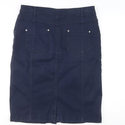 Marks and Spencer Women’s Navy Blue Knee Length Pencil Skirt Cotton Stretch Size 12
