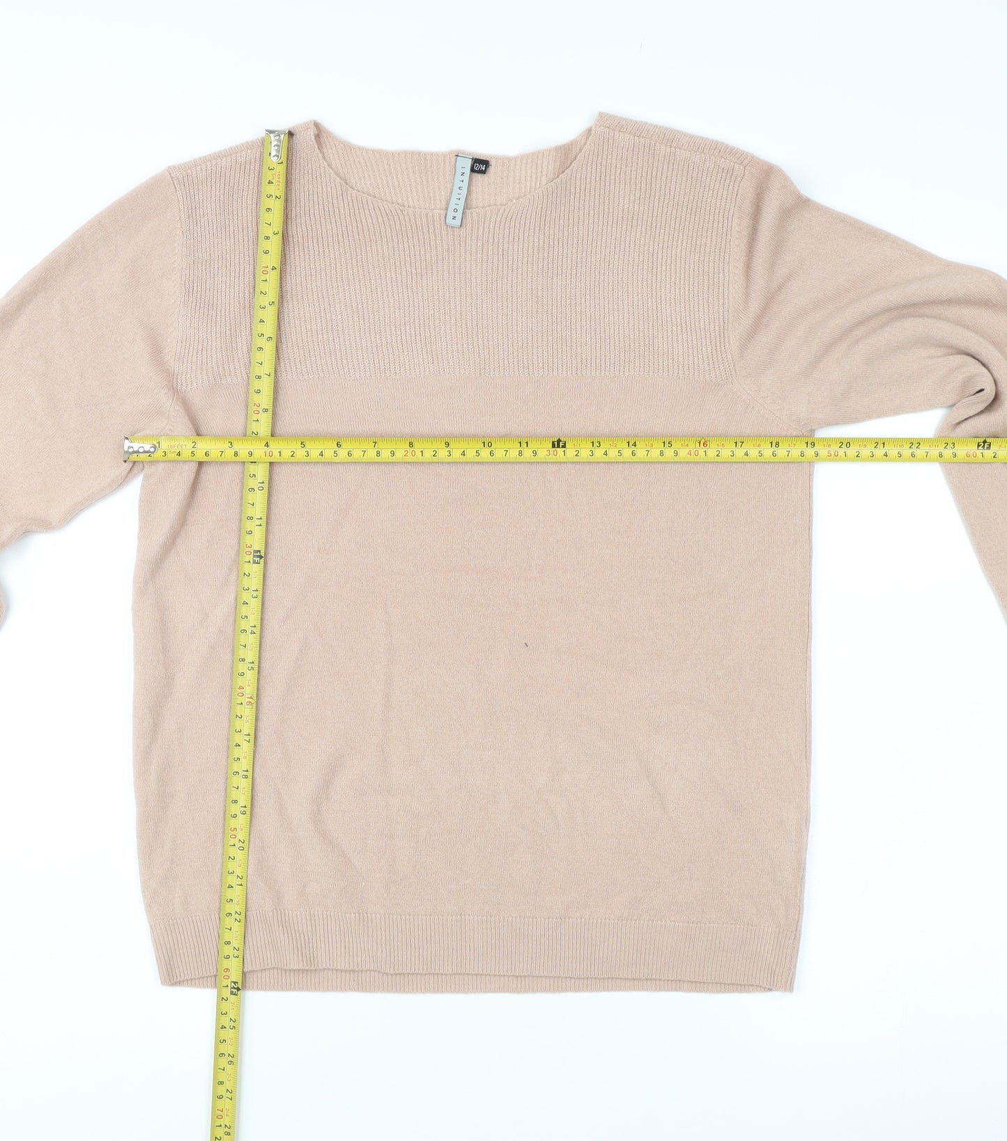 Intuition Womens Beige Crew Neck Cashmere Jumper Size 12