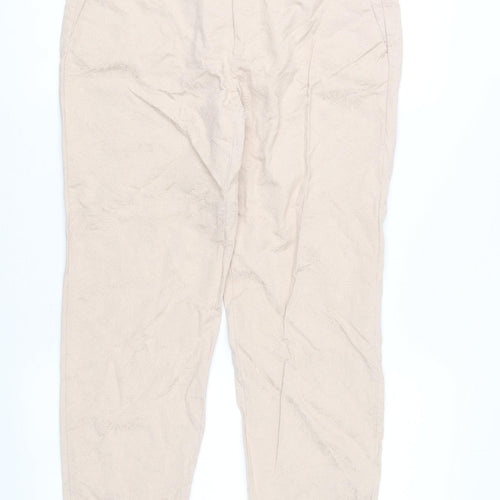 Zara Woman Beige Jacquard Straight Leg Trousers Women L Regular Fit