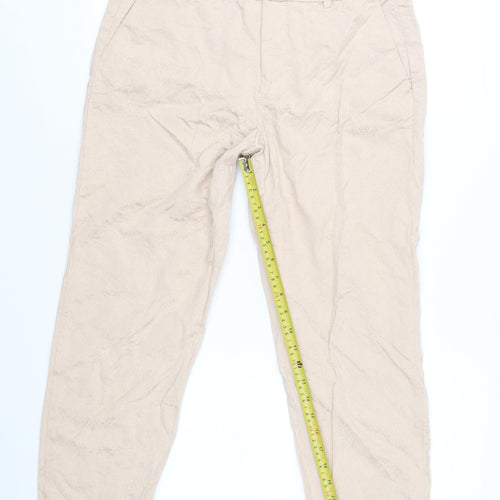 Zara Woman Beige Jacquard Straight Leg Trousers Women L Regular Fit