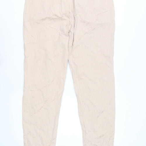 Zara Woman Beige Jacquard Straight Leg Trousers Women L Regular Fit