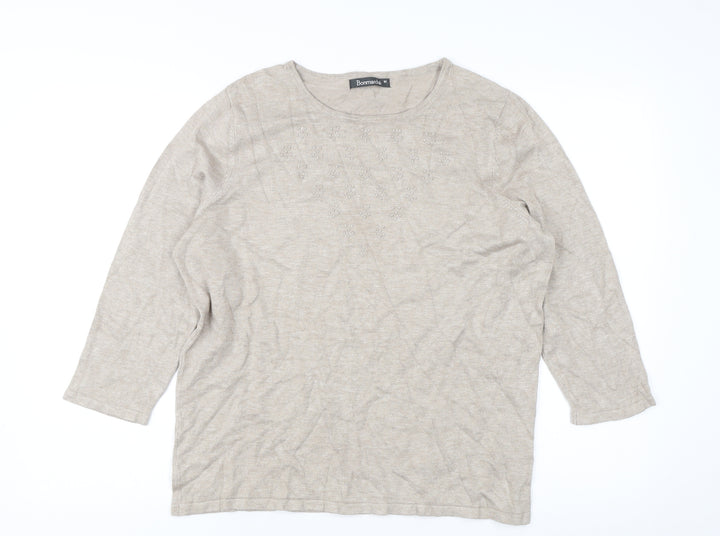 Bonmarché Women’s Beige Beaded Pullover Jumper Medium
