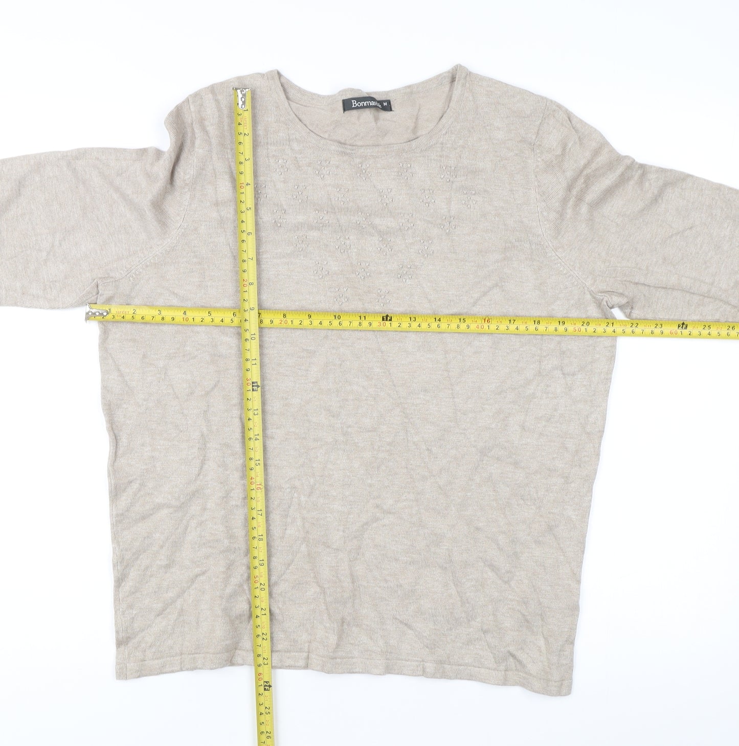 Bonmarché Women’s Beige Beaded Pullover Jumper Medium