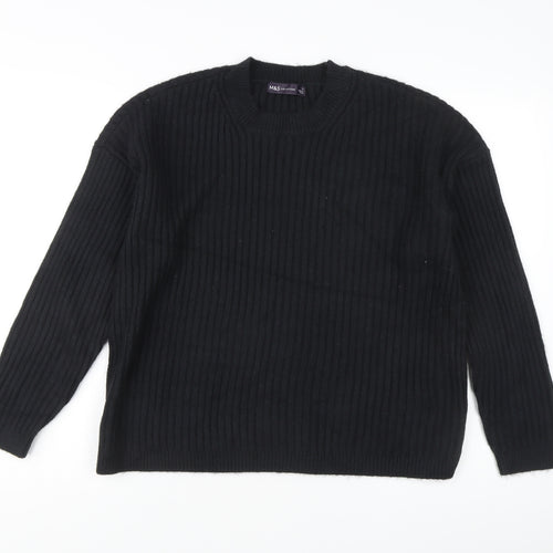 Marks and Spencer Women's Black L Rib-Knit Crew Neck Jumper