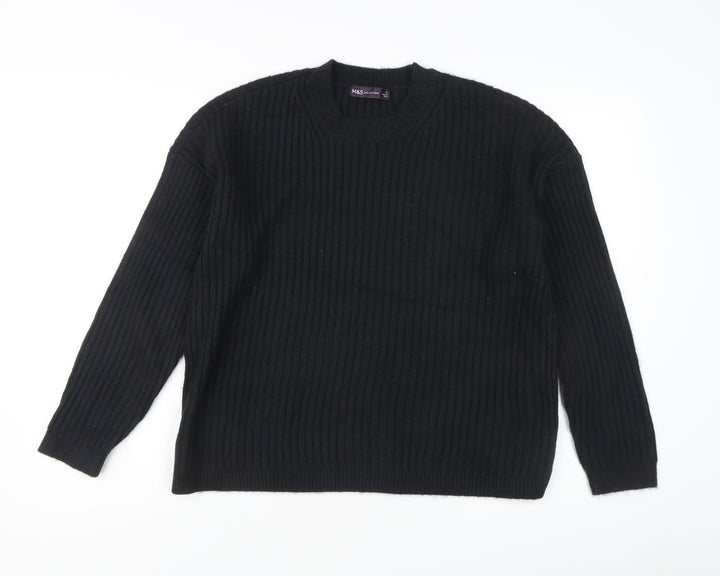 Marks and Spencer Women's Black L Rib-Knit Crew Neck Jumper