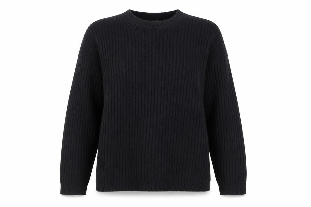 Front view of Marks & Spencer Women's Black L Rib-Knit Crew Neck Jumper