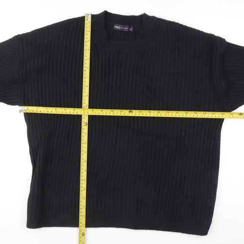 Marks and Spencer Women's Black L Rib-Knit Crew Neck Jumper