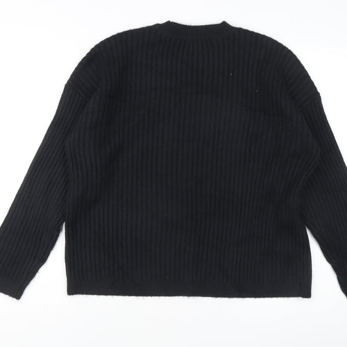 Marks and Spencer Women's Black L Rib-Knit Crew Neck Jumper
