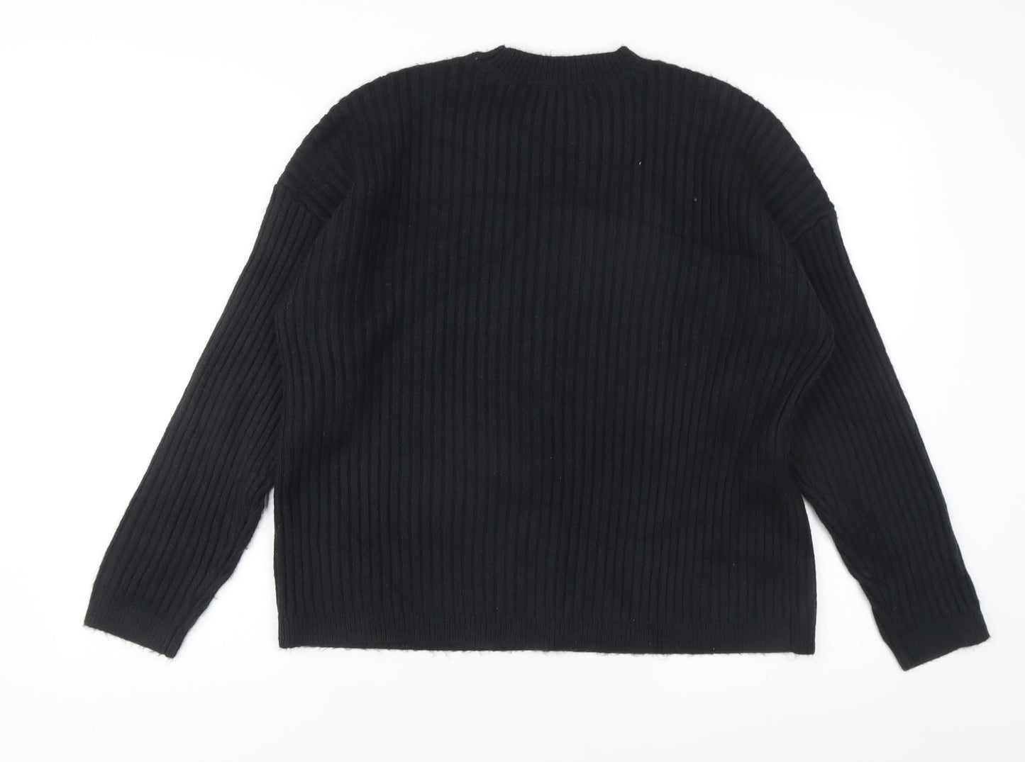 Marks and Spencer Women's Black L Rib-Knit Crew Neck Jumper