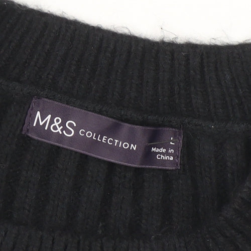 Marks and Spencer Women's Black L Rib-Knit Crew Neck Jumper
