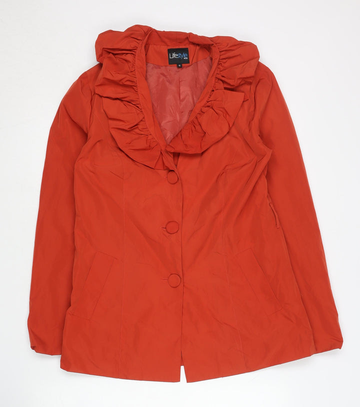Lifestyle Women’s Red Ruffle Neck Mid-Length Jacket Size 12