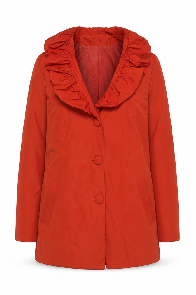 Lifestyle Women’s Red Ruffle Neck Mid-Length Jacket Size 12