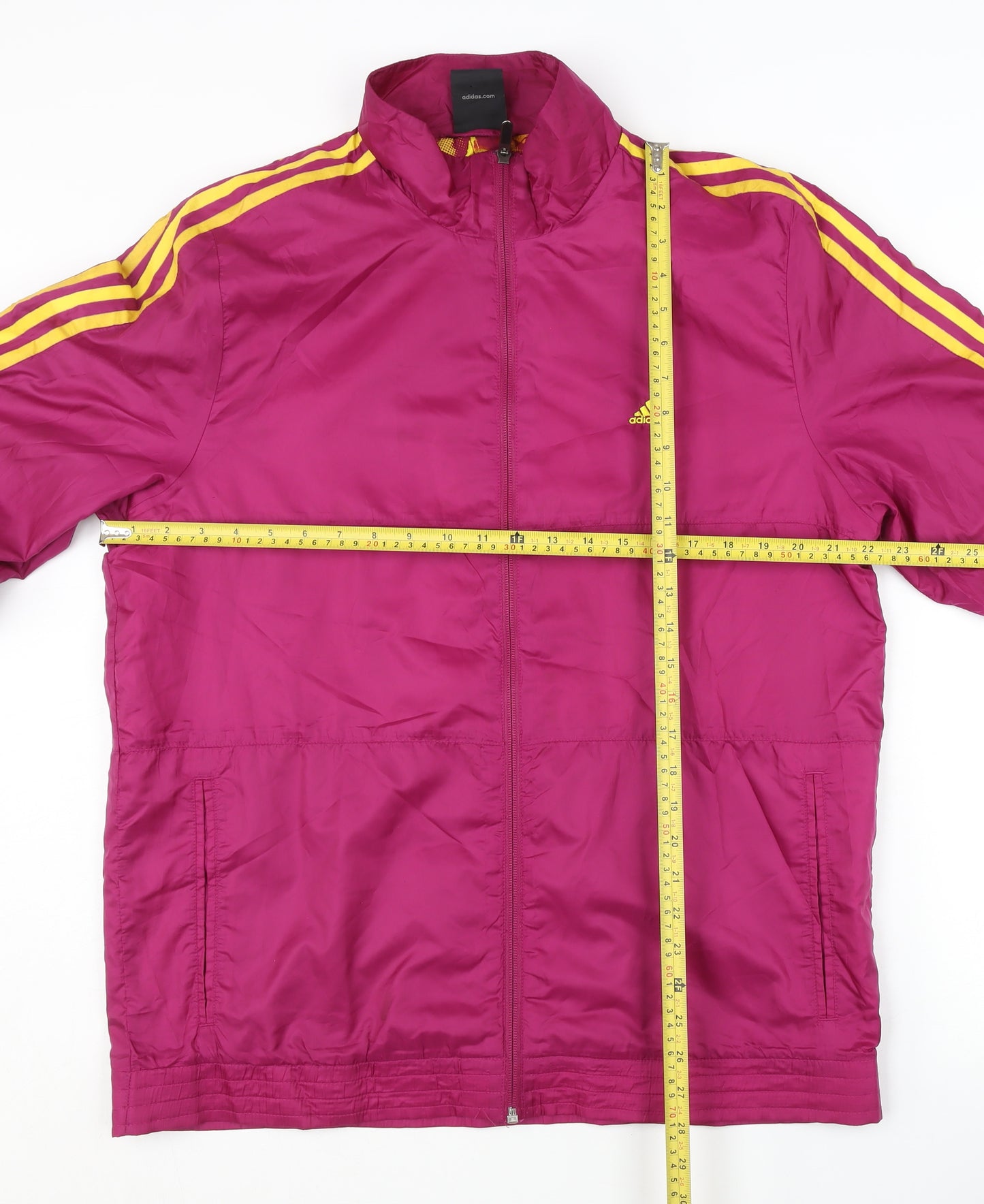 Adidas Men’s Pink Yellow Stripe XL Track Jacket Full Zip Polyester