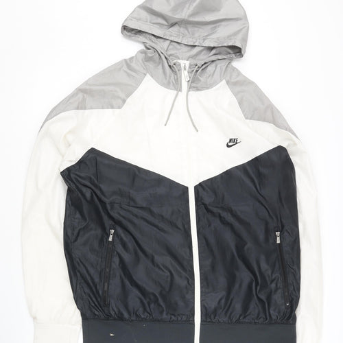 Nike Men's Black L Windbreaker Jacket Hooded Full Zip Colourblock