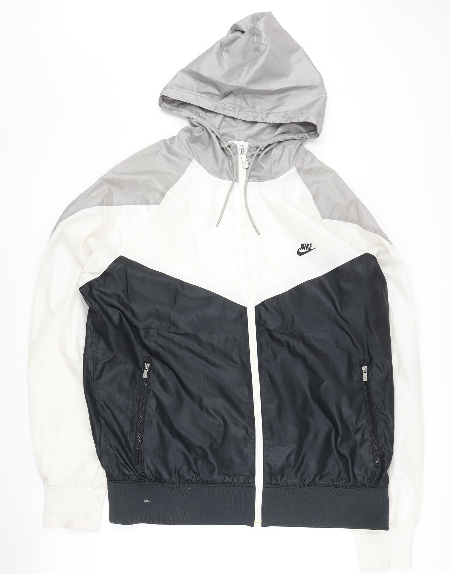 Nike Men's Black L Windbreaker Jacket Hooded Full Zip Colourblock