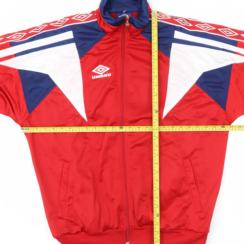 Umbro Men's Red Track Jacket L Football Colourblock Polyester