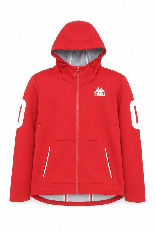 Front view of Kappa men’s red xs softshell hooded full zip sports jacket