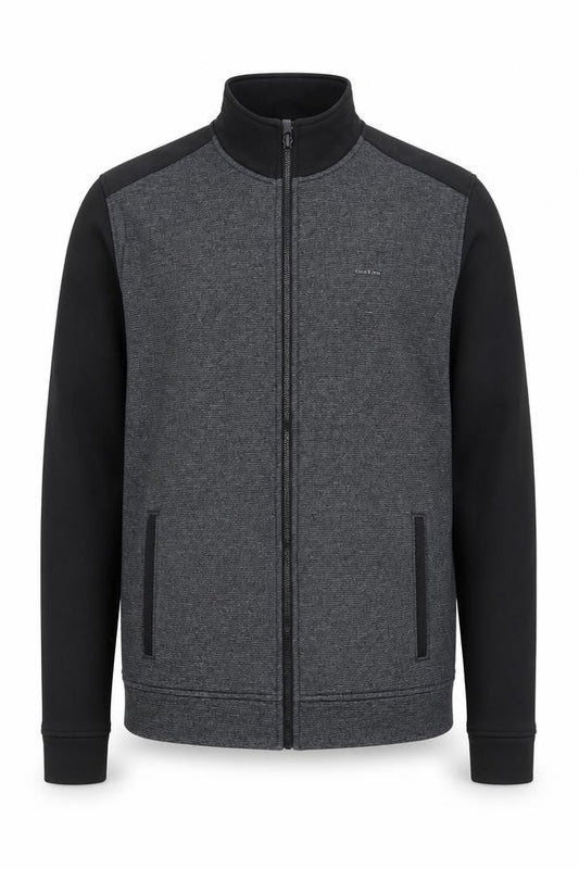 Front view of Calvin Klein Men’s Grey Track Jacket S Regular Fit Full Zip Athleisure