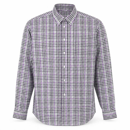 Front view of Damart Men's Multicoloured Check XL Long Sleeve Button-Up Shirt