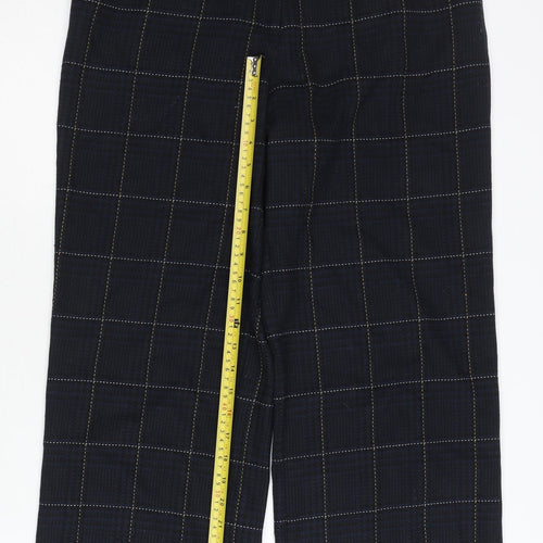 H&M Women’s Black Check Straight Leg Trousers UK 12 Mid Rise